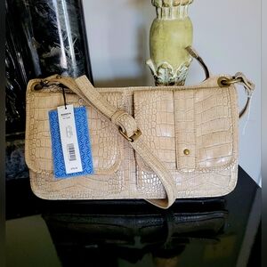 Simply Vera Vera Wang Women Croc Embossed Hand/Shoulder Bag Organizer Taupe New